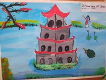 Bài của cháu Lê Xuân Luận- Lớp 5 tuổi A1- Đề tài Hồ gươm- Đạt giải nhất thể loại vẽ khối 5 tuổi